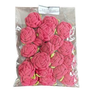 20pcs Crochet Cotton Rose Flowers – Artisan-Made by Thunkma, 1.5” Pink + Green